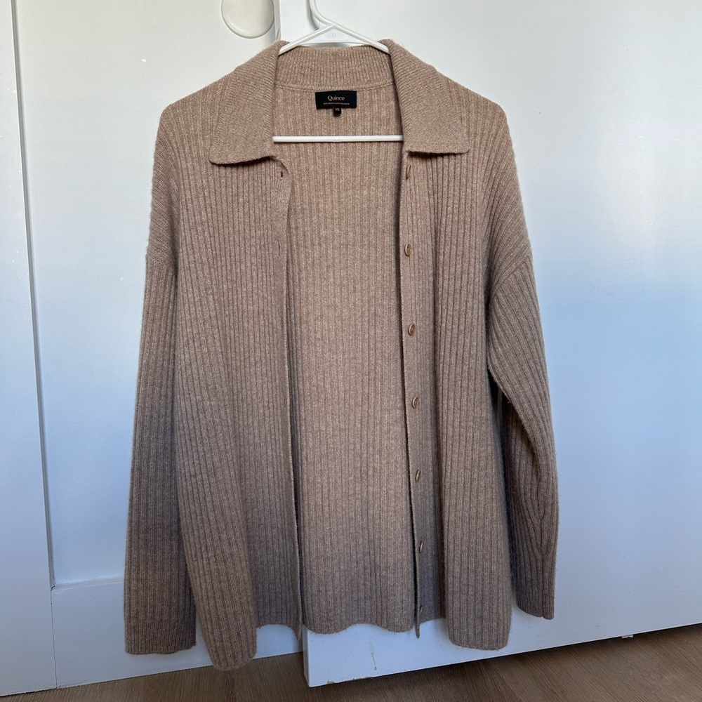 Mongolian Cashmere Wide-Rib Collared Cardigan - Picture 2 of 5